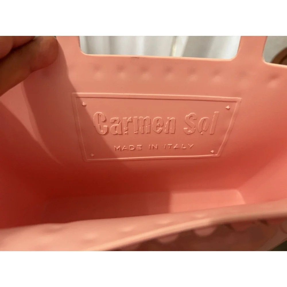 Carmen Sol Pink Studded Plastic Tote Bag for Women with Bag Charm Top Handle
